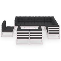 vidaXL 10-delige Loungeset met kussens massief grenenhout wit