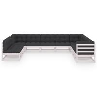 vidaXL 10-delige Loungeset met kussens massief grenenhout wit