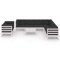 vidaXL 10-delige Loungeset met kussens massief grenenhout wit