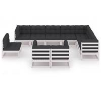 vidaXL 10-delige Loungeset met kussens massief grenenhout wit