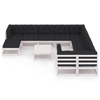 vidaXL 11-delige Loungeset met kussens massief grenenhout wit