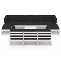 vidaXL 11-delige Loungeset met kussens massief grenenhout wit