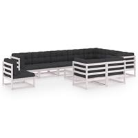 vidaXL 11-delige Loungeset met kussens massief grenenhout wit