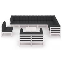 vidaXL 11-delige Loungeset met kussens massief grenenhout wit