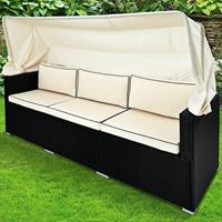 CASARIA Polyrattan Lounge Faltbares Sonnendach 7cm Auflage UV-beständig Wetterfest Garten Sonnenliege Gartenmöbel Schwarz - 