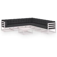 VIDAXL 8-tlg. Garten-Lounge-Set mit Kissen Weiß Kiefer Massivholz