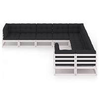 VidaXL 9-delige Loungeset met kussens massief grenenhout wit