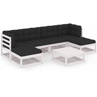 VIDAXL 7-tlg. Garten-Lounge-Set mit Kissen Weiß Kiefer Massivholz