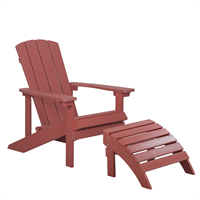 beliani Gartenstuhl mit Fußhocker Rot Kunstholz Muskoka Stuhl mit breiten Armlehnen Gartenmöbel Gartenausstattung Lounge Terrasse - Rot