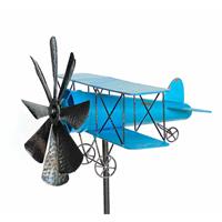DANDIBO Gartenstecker Metall Flugzeug XL 160 cm Doppeldecker Blau 96099 Windspiel Windrad Wetterfest Gartendeko Garten Gartenstab Bodenstecker - 