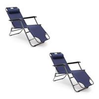 Relaxdays 2er Set Liegestuhl klappbar Sonnenliege Gartenliege Klappstuhl Sonnenstuhl 100kg dunkelblau