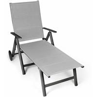 VANAGE Gepolsterte Alu Sonnenliege in Grau - Gartenliege mit 2 Rädern - Liegestuhl ist klappbar - Gartenmöbel - Strandliege aus Aluminium - Relaxliege für
