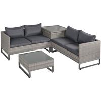 Outsunny Polyrattan Gartenmöbel 4-tlg. Gartenlounge Sitzgruppe mit Aufbewahrungsbox - grau - 