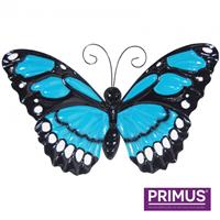 Primus Grote metalen vlinder blauw met klappende vleugels