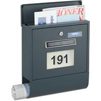 RELAXDAYS Briefkasten mit Beleuchtung, Zeitungsfach, Hausnummer, Namensschild, Solar, HBT 33,5 x 30,5 x 10 cm, anthrazit