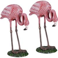 RELAXDAYS 2 x Dekofigur Flamingo, wetterfest, frostfest, Gusseisen, Innen und Außen, Gartendeko, HxBxT 41 x 34 x 17,5 cm, pink