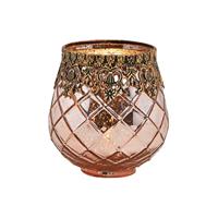 Bellatio Glazen Design Windlicht/kaarsenhouder In De Kleur Rose Goud Met For
