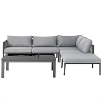 beliani Aluminium Lounge Gartenmöbel Set 6 Personen mit Couchtisch Auflagen grau Forano - Grau