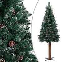 vidaXL Schlanker Weihnachtsbaum mit Echtholz und Schnee Grün 210 cm 