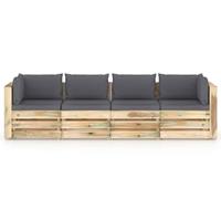 vidaXL 4-Sitzer-Gartensofa mit Kissen Grün Imprägniertes Holz 