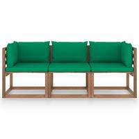 vidaXL Garten-Palettensofa 3-Sitzer mit Kissen Grün Kiefernholz 