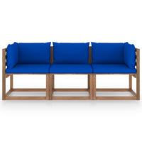 vidaXL Garten-Palettensofa 3-Sitzer mit Kissen Blau Kiefernholz 