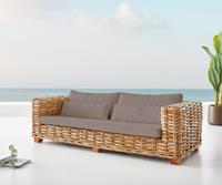 DELIFE Lounge-Sofa Nizza Rattan Natur mit braunen Kissen 2-Sitzer