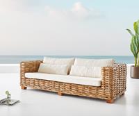 DELIFE Lounge-Sofa Nizza Rattan Natur mit weißen Kissen 2-Sitzer