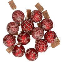 Bellatio 12x Rode Glazen Kerstballen Met Gouden Decoratie 6 Cm - Kerstboom Versiering/decoratie - Kerstballen Glas Rood 12x