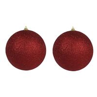 Bellatio 2x Rode Grote Glitter Kerstballen 18 Cm - Hangdecoratie / Boomversiering Glitter Kerstballen