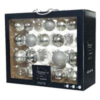 Decoris 42x Zilveren Glazen Kerstballen 5-6-7 Cm - Glans/mat/glitter/doorzichtig - Kerstboomversiering Zilver