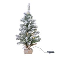 Bellatio Mini Kunstbomen/kunst Kerstbomen Met Sneeuw En Licht 45 Cm - Kleine Kunst Kerstboompjes/kunstboompjes
