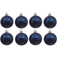 Bellatio 8x Donkerblauwe Glazen Kerstballen 10 Cm - Glans/glanzende - Kerstboomversiering Donkerblauw