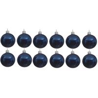 12x Donkerblauwe Glazen Kerstballen 10 Cm - Glans/glanzende - Kerstboomversiering Donkerblauw