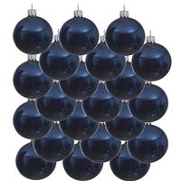 Bellatio 18x Donkerblauwe Glazen Kerstballen 8 Cm - Glans/glanzende - Kerstboomversiering Donkerblauw