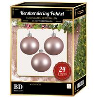 Bellatio 24 Stuks Mat Glazen Kerstballen Pakket Lichtroze 6 En 8 Cm - Kerstballen Pakket