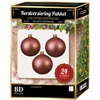 Bellatio 24 Stuks Mat Glazen Kerstballen Pakket Oudroze 6 En 8 Cm - Kerstballen Pakket