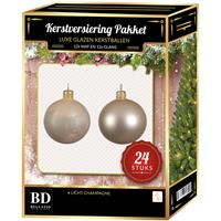 Bellatio 24 Stuks Mix Glazen Kerstballen Pakket Licht Parel/champagne 6 En 8 Cm - Kerstballen Pakket