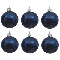 Decoris 6x Donkerblauwe Glazen Kerstballen 6 Cm - Glans/glanzende - Kerstboomversiering Donkerblauw