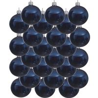 Bellatio 24x Donkerblauwe Glazen Kerstballen 6 Cm - Glans/glanzende - Kerstboomversiering Donkerblauw