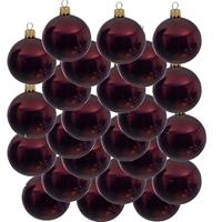 Bellatio 24x Donkerrode Glazen Kerstballen 6 Cm - Glans/glanzende - Kerstboomversiering Donkerrood