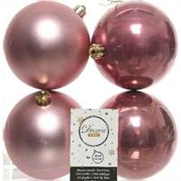 4x Oud Roze Kunststof Kerstballen 10 Cm at/glans - Onbreekbare Plastic Kerstballen - Kerstboomversiering Oud Roze