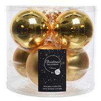 Decoris 6x Gouden Glazen Kerstballen 8 Cm - Glans En Mat - Glans/glanzende - Kerstboomversiering Goud