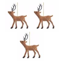 3x Kersthangers Bruin Rendier 13 Cm - Kerstboomhangers Kerstdecoratie/kerstversiering