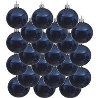 Bellatio 18x Donkerblauwe Glazen Kerstballen 6 Cm - Glans/glanzende - Kerstboomversiering Donkerblauw