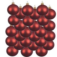 Bellatio 24x Kerst Rode Glazen Kerstballen 8 Cm at/matte - Kerstboomversiering Kerst Rood