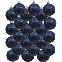 Bellatio 24x Donkerblauwe Glazen Kerstballen 8 Cm - Glans/glanzende - Kerstboomversiering Donkerblauw