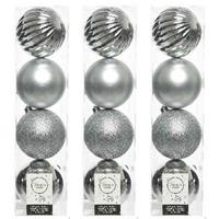 12x Zilveren Kunststof Kerstballen 10 Cm ix - Onbreekbare Plastic Kerstballen - Kerstboomversiering Zilver