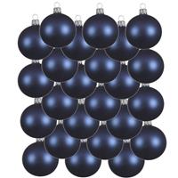 24x Donkerblauwe Glazen Kerstballen 8 Cm at/matte - Kerstboomversiering Donkerblauw