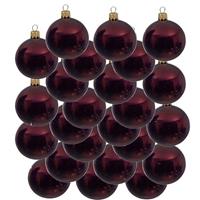 Bellatio 24x Donkerrode Glazen Kerstballen 8 Cm - Glans/glanzende - Kerstboomversiering Donkerrood